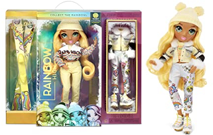 Rainbow High Winter Break Sunny Madison - Yellow Fashion Doll With 2 Outfits, Snow Gear, & Display Stand - Includes Snow Board, Ice Skates, Accessories, & More - Gift & Collectable Kids Ages 6+