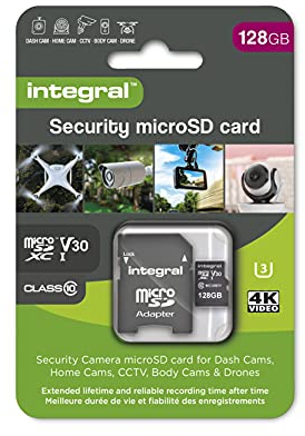 Integral 128GB High Endurance Security microSD Card for Dash-Cams, Home Cams, CCTV, Body Cams and Drones | Reliable read/write cycles time after time | Up to 50,000 hours continuous recording