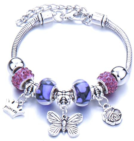 Yean Mädchen-Armbänder, Charm-Armband, violett, Kunstharz, Perlen-Armband, Schmetterling-Anhänger, Handkette, verstellbarer Schmuck für Schwestern, Damen, Weihnachten, Geburtstag