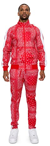 G-Style USA Herren-Jacke mit Reißverschluss, Kordelzug, Bund, Jogginghose, Trainingsanzug-Set, Bandana Rot, 5X-Large