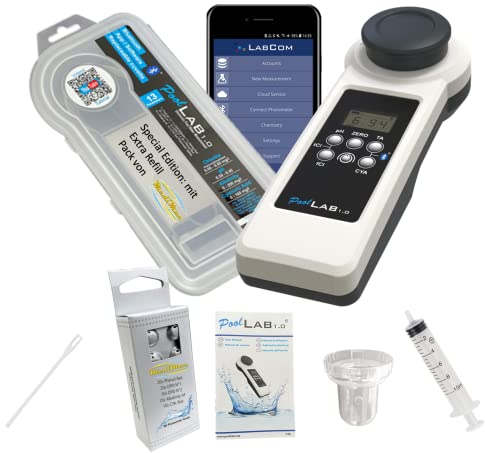 PoolLab 1.0 - 13 in 1 Photometer mit 70 Tabletten - Special Edition für MediMuc - plus einer EXTRA Küvette