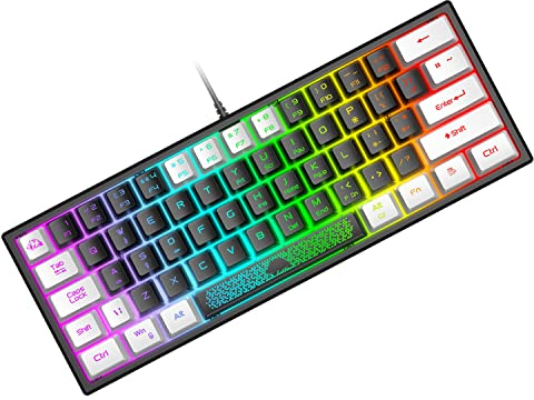 ZIYOU LANG K61 60% Percent Gaming Keyboard Compact RGB Chroma Backlit STK61-Wired Mechanical Feel Membrane Keyboard, UK Layout Pro Mini 62 Keys, Waterproof, for PS4 XBOX PC Laptop Mac/Black+White