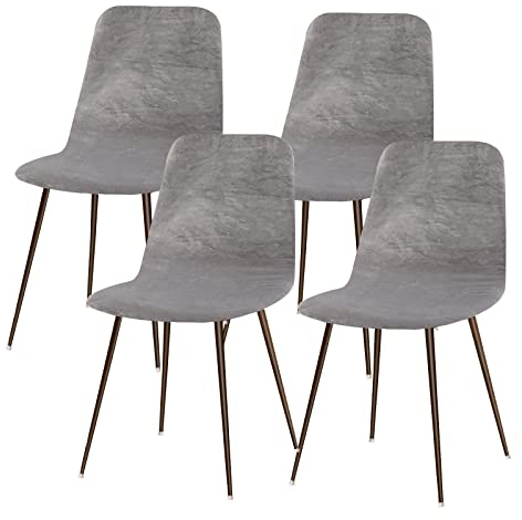 Lydevo Stuhlhussen 4er Esszimmer Strech Stuhlhussen für Esszimmerstühle Universal Waschbar Bezug Stuhlhussen Skandinavisch Stuhlüberzug für Küchenstühle Hotel Bankett,Samt#Silber Grau