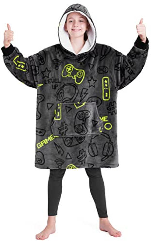 CityComfort Decke Hoodie Kinder Fleece Übergröße Kapuzenpullover Jungen (Grau Gaming)