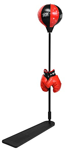 GYMAX Punchingball 85-130 cm höhenverstellbar, Box Set mit Boxhandschuhen & Handpumpe, Boxstand mit rutschfestem Pedal, Standboxball für Kinder & Jugendliche ab 8 Jahre