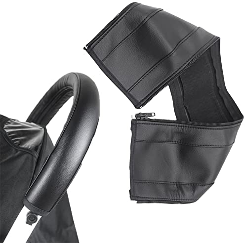 Kinderwagen Griff Abdeckung, Kinderwagen Griffbezug Aus PU Leder, Universal Kinderwagen Schutzhüllen Mit Reißverschluss, Staubdicht Kinderwagen Armlehne Lederbezug Schutzhülle,Schwarz