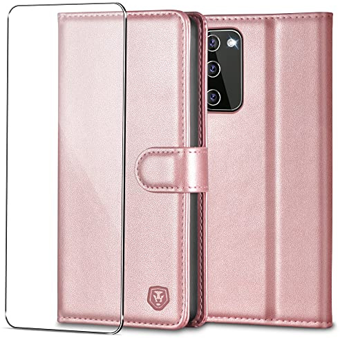 Kuafcase for Samsung S20 FE Case with 1 Screen Protector, Wallet Leather Flip Case with 4 Card Slots Magnetic Closure Kickstand Shockproof Phone Case for Samsung Galaxy S20 FE - Rose Gold