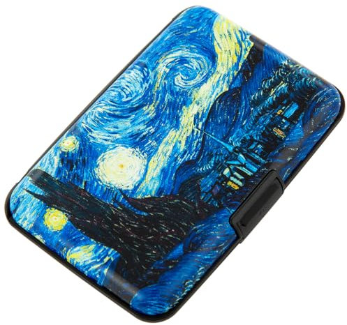 Kaabao Porte-cartes de crédit pour homme et femme avec blocage RFID, portefeuille fin en aluminium pour petites entreprises, Van Gogh La Nuit Étoilée, Small, Minimaliste, compact
