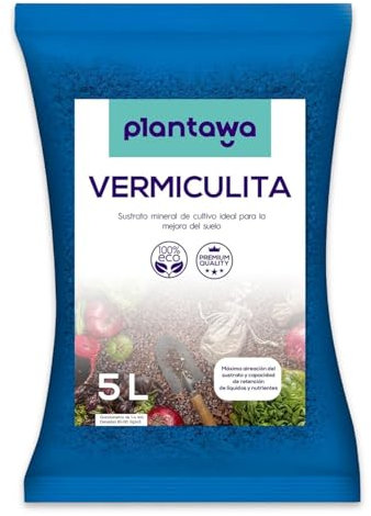 PLANTAWA Vermiculita Sustrato 5L | Vermiculita para Plantas y Huerto Urbano | Ideal para Semillas, Jardín y Cultivo en Macetas | Mejora la Retención de Agua y Aireación del Suelo | Abono Natural
