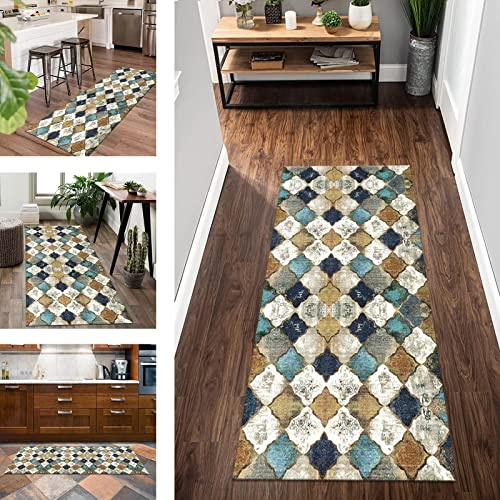 Teppich Läufer Flur Küche 60X500CM Modern Marokkanischer Korridor Teppichläufer rutschfest Waschbar Küchenläufer Flurteppich Polyester Meterware Läufer Teppich Flur Lang Schlafzimmer Wohnzimmer