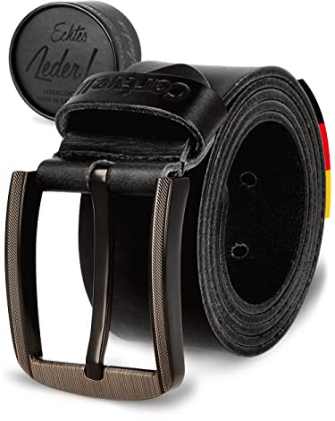 Cartvelli Echt Ledergürtel Herren Schwarz 40mm Made in Germany - Geschenkbox - Herrengürtel Schnalle Matt-Schwarz