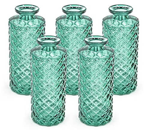 Blümelhuber 5er Set Kleine Vase Glas Deko Hochzeit - Vase Klein - Vase Modern - Deko Frühling - Pflanzen Deko Trockenblumen Set Vasen Hochzeitsdeko (Grün), WM1554-5x