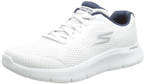 Skechers Go Walk Flex Remark, Zapatos sin cordones Hombre, White And Navy Textile, 46 EU