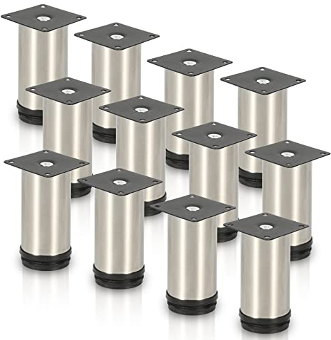 Joparri 12x Edelstahl Möbelfüße Höhe 150 mm Möbelfuß Höhenverstellbar 15mm für Möbel, Küchenschränke Tischfuß Schrankfüße Belastbar bis 250 Kg