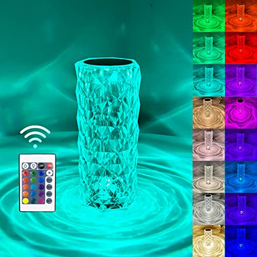 OUYOFI Crystal Lamp 16 Colors Changing Diamond Table Touch Control Bedside with USB Port Romantic Rose Acrylic LED Night Light Remote for Bedroom Living Room Party Christmas Decor