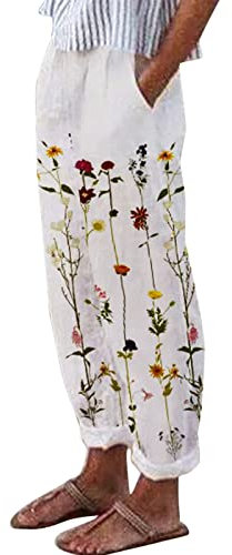 LAOSU Pantalons Femme Coton Et Lin Décontracté Taille Elastique Pantalon,Pantalon Tennis,Pantalon Ski Noir,Pantalon Rose Fushia,Pantalon Large Blanc,Coton Lin Pantalon Capri