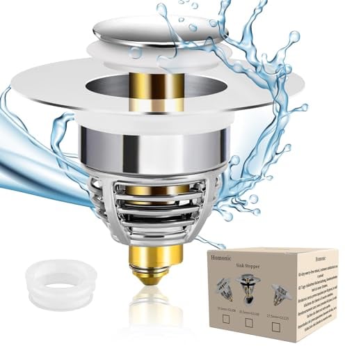 Homonic Tappo Lavandino Bagno Universale Pop up, Piletta Lavabo Bagno Valvola Piletta Click Clack,Tappo Lavandino Bagno con Filtro in Rame Puro (per Il Foro di drenaggio di 32~35mm)