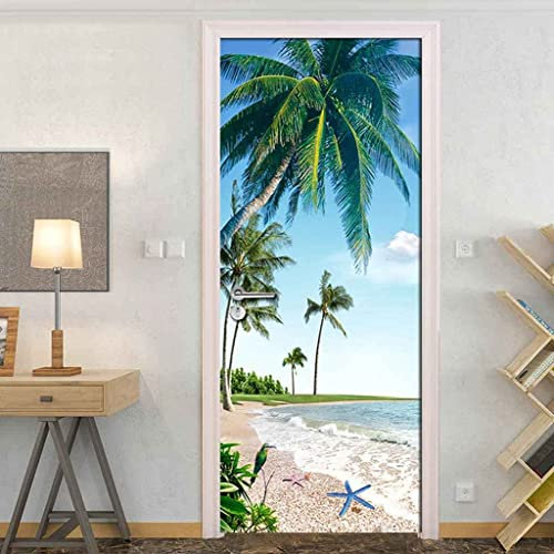 3D Verschönern Türaufkleber Meerblick Mit Grünen Palmen 90 X 200 Cm Türtapete Selbstklebend Türposter - Fototapete Türfolie Poster Tapete Meer Aufkleber Diy Selbstklebende Wandbild Pvc Wasserdichte W