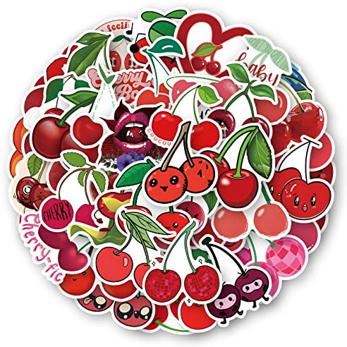 Red Cherry Stickers for Laptop(100 PCS),Gift for Children Teens Adults Girl Boys,Waterproof Stickers for Water Bottle,Cherry Vinyl Stickers for Scrapbook,Skateboard,Bike,Phone,Dairy
