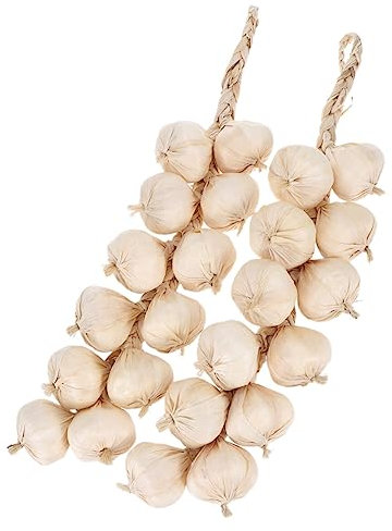 HOMSFOU 2 Stück 20 Saiten Künstlicher Knoblauchfaden -Foto-Requisiten Knoblauch-hängeschnur Küchendekorationen Ernten Künstlicher Knoblauchzopf -Ornamente Weißer Knoblauch Lebensmittel