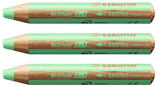STABILO 3 Stück Multitalent Bleistifte woody 3in1 rund pastellgrün
