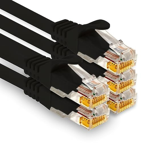 1aTTack.de - 5 cables de red Cat7 de 1,0 m, Cat.7 Ethernet, LAN y Cat 7 para una velocidad máxima de Internet y conecta todos los dispositivos con conector RJ 45 hembra, color negro