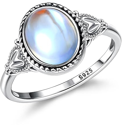 Morfetto 925 Sterling Silber Mondstein Ring für Frauen - Vintage Handgemachte Viktorianische Ovale Solitaire Ringe - 18 Karat Weißgold Plattiert Farbwechsel Damenschmuck Moon-5