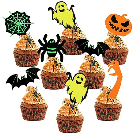 36pcs Halloween Cupcake Toppers, Halloween Cupcake Decorations Bat Ghost Spider Pumpkin Scary Halloween Cupcake Picks Cake Toppers Halloween Themed Party Supplies