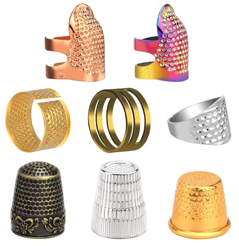 9 Stück Näh-Fingerhut, verstellbarer Metall-Fingerschutzring, Näh-Fingerhut Fingerschutz mit Aufbewahrungsbox, Näh-Fingerhut-Ringe Kappe für Stickerei, Hand, DIY-Projekte