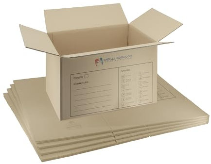 IMBALLAGGI 2000-5 Scatoloni da Trasloco - 80X60X50 cm - Scatola di Cartone - Imballaggi per Spedizione e Trasloco Resistenza RINFORZATA - 5 Pezzi