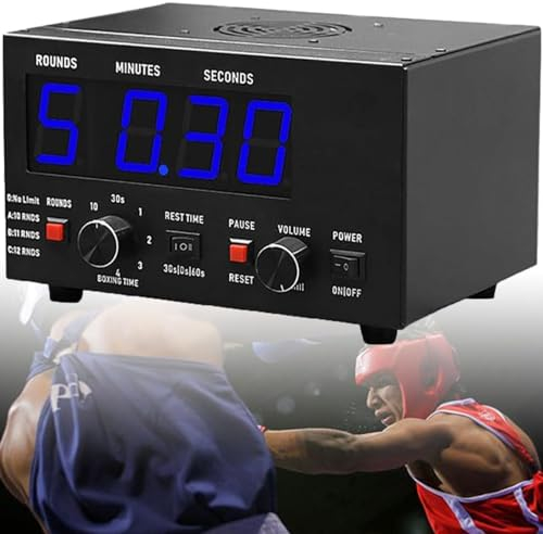 Minuteur classique d'intervalle de boxe - Minuteur de fitness professionnel - 1 à 12 tours de défi et alarme sonore réglable - 30 secondes à 10 minutes de repos - Pour MMA, kickboxing - Bleu