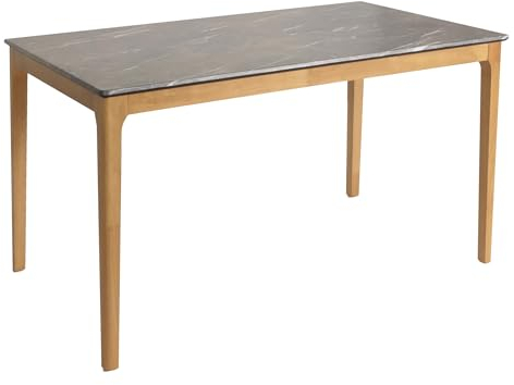 Esszimmertisch HWC-M55, Tisch Esstisch, Massiv-Holz HDF Laminat Melamin 135x80cm, Marmor/Stein-Optik, helle Beine