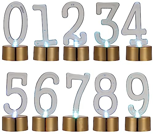 Garneck 10pcs LED Number Candle Light, Birthday Number Candle Flashing Birthday Candles LED Birthday Cake Topper for Birthday Weeding Party Decoration Golden
