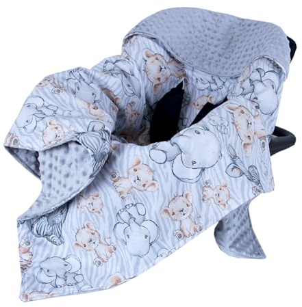 Babylux Baby EINSCHLAGDECKE 90 x 90 cm Einlage Babyschale Kinderwagen Buggy Decke Autoschale Autositz Minky Baumwolle 3-Punkt-Gurt Kleinkind Babydecke (137. Afrikanische Tiere)