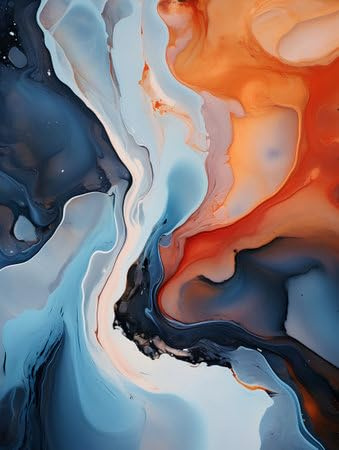 adrium Acryl-Bild 80 x 110 cm: Abstrakter Hintergrund aus Acrylfarbe in Blau-, Orange-, Schwarz- und Weißtönen (212416050)