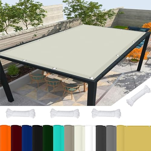 Sonnensegel Quadrat Wasserdicht 4 x 10 m 98% UV Schutz Sonnensegel Terrassenüberdachung mit Ösen Und Kordel,Ohne Bohren für Balkon Terrasse Garten Camping, Elfenbein