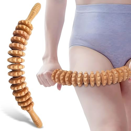 Faszienstab Holz, Faszienrolle Holz, Buchenholz Massagegerät für Muskelentspannung, Körperformung, lymphdrainage, Massageroller Beine Bauch, Massage Roller für Körper und Oberschenkel (15 Runden)