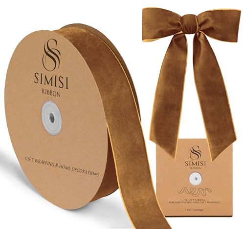 Kupfer-Samtband, 3,8 cm, 22,7 m, für Weihnachtsbaum, Geschenkverpackungen, Blumenstrauß, Kranzdekorationen, Schleifenherstellung