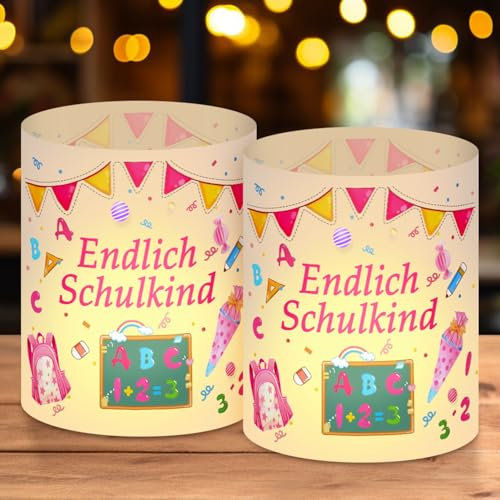 12 Stück Windlicht Tischdeko Einschulung, Meine Einschulungs Tisch Deko, Einschulung Schulkind Windlichter Tischdeko, Schuleinführung Einschulungsdeko, Geeignet für Teelichter oder Kerzen (Pink)