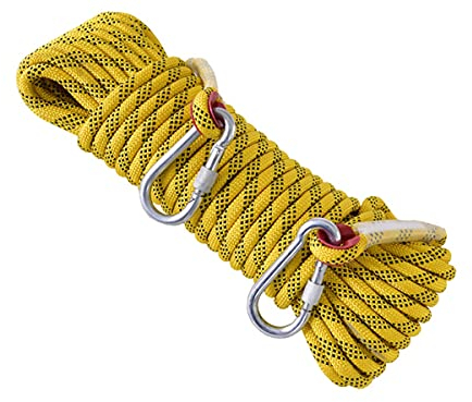 Kletterseil, 20 mm Kletterseil, 15 m (49 Fuß), 25 m (82 Fuß), 40 m (131 Fuß), 60 m (196 Fuß), statisches Kletterseil mit 2 Stahlhaken, Abseilseil for Outdoor-Wanderungen, Sicherheits-Fluchtseil, Rettu