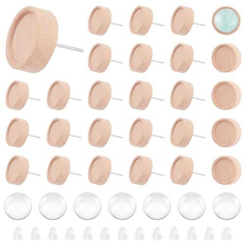 UNICRAFTALE 30 Set Cabochon Rohlinge Ohrringe Selber Machen Set Für Kuppelförmige Ohrstecker BurlyWood Zubehör Zum Herstellen von Ohrsteckern Mit Cabochons Zur Herstellung von DIY Ohrring Schmuck