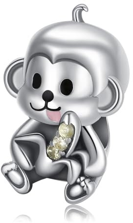 Wedanor Charme Süßer Affe Charms Anhänger 925 Sterling Silber Charm Pendant für Europäische Armbänder und Halsketten