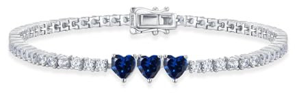 Leva Jewkis Sterling Silber Kreiert Saphir Herz Tennis Armbänder für Frauen September Geburtsstein Edelstein Charme Lange 5A Zirkonia Edler Schmuck für Daily Waer 7 Zoll
