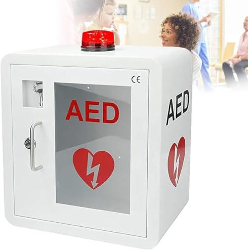 AED-Defibrillator-Aufbewahrungsschrank, wandmontierter Kunststoff-Kardiomyopathie-Defibrillationsalarmkasten, Erste-Hilfe-Schrank mit Alarmsystem, korrosionsbeständig und ungiftig, für das Büro