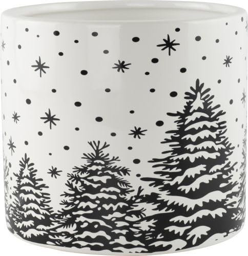 AKKIN Ceramic Planter with Snow Scene Design, 13.8cm - Christmas Festive Decoration - Sweet Holder - Candle Holder - Indoor Plant Pot