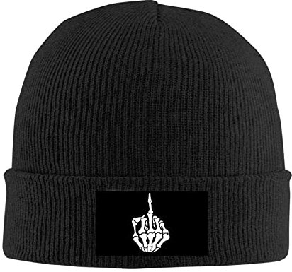 JIAZHANLI Mittelfinger-Beanie-Mütze, Baumwolle, flach, Winter, warm, Snapback-Mütze, Unisex, Schwarz, Schwarz , Einheitsgröße