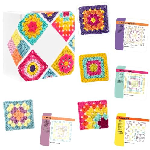 Senchinner Granny Square Häkel-Karten, Häkelbuch Deutsch, 50 Muster zum Mixen und Matchen, mit Häkelanleitung