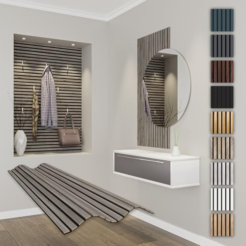 HEXIM Panneaux Acoustiques 118x60cm - Paroi à Lamelles Flexible Bois MDF Panneaux Muraux Revêtement à Lamelles Revêtement Mural (1 panneau / 0,708 m² Vintage Oak - APF07)