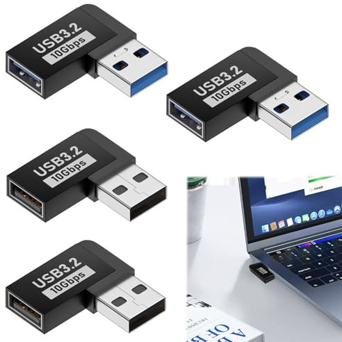 DONOONIS Adattatore USB 90 Gradi, 4 Pezzi, USB Maschio Femmina 90 Gradi L Forma, Angolo Sinistro e Angolo Destro, Compatibile Con Macbook Pro, Portatile, Galaxy, Telefoni Di Tipo C e Altri