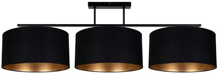 Licht-Erlebnisse Deckenleuchte Stoff Metall Schwarz Gold Wohnzimmer Schlafzimmer Flur lang 100 cm E27 blendarm elegant gemütliche Deckenlampe Esszimmer BIRNO